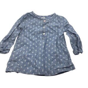 Carter's Blue Blouse Baby Girl 18M Cotton Button Front Floral Print Long Sleeve